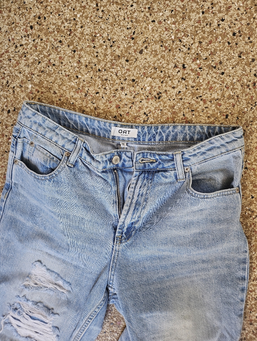 OAT NEW YORK High Rise Denim Jeans Distressed Raw Hem Light Wash Women's 28 - Picture 3 of 10